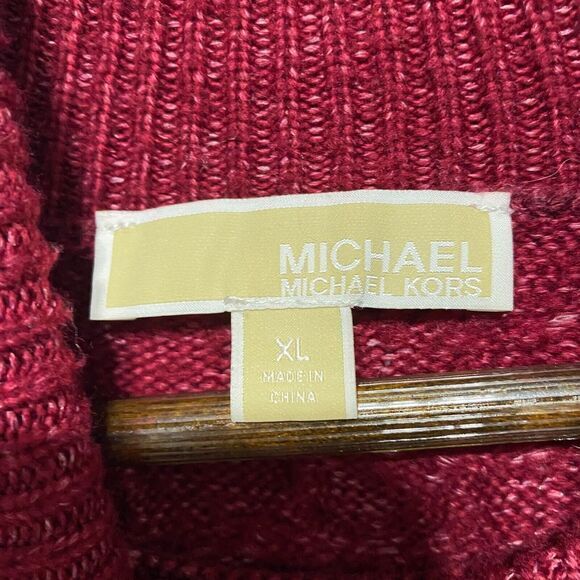 Michael Kors Sweater Women XL Wine Red Long Sleeve Cableknit Turtleneck Pullover - Picture 6 of 12